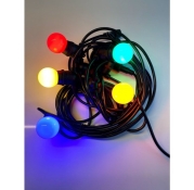 Set Lichtsnoer 10m + 20 gekleurde LED lampen (geel-oranje-rood-groen-blauw)